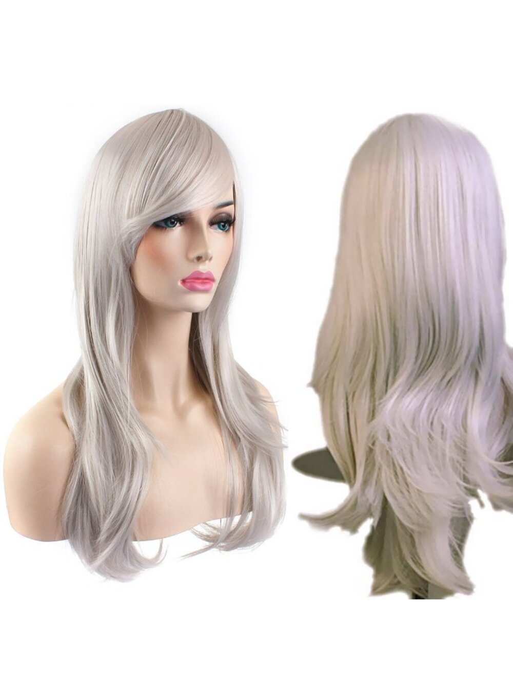 Women's Light Grey 28 Inch Classic Long Synthetic Wavy Cosplay Curly Hair Wigs